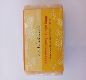 Shea Butter Soap blended with orange and ginger for soothing of the body.